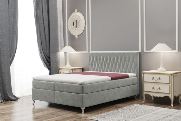 Boxspringbett Schlafzimmerbett ESME 200x200cm in Stoff Riviera Grau