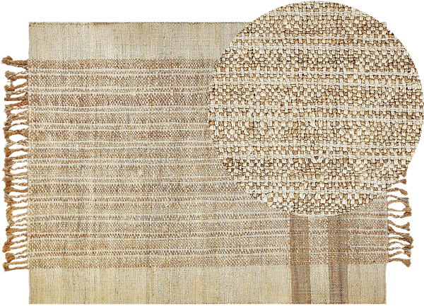 Teppich Jute sandbeige 140 x 200 cm geometrisches Muster Kurzflor ORTAOBA