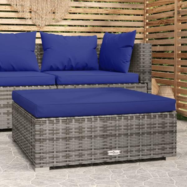 vidaXL Gartenhocker mit Kissen Grau 70x70x30 cm Poly Rattan