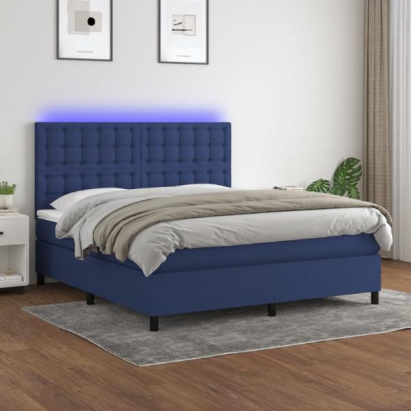 Boxspringbett mit Matratze & LED Blau 160x200 cm Stoff (Farbe: Blau)