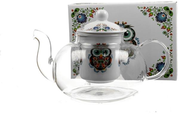 DUO ETNO 30242 Teekanne 1000 ml mit Teesieb OWL mit Teesieb, Glas - New Bone China Porzellan