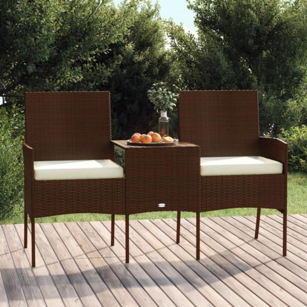 vidaXL 2-Sitzer Gartensofa mit Teetisch Poly Rattan Braun