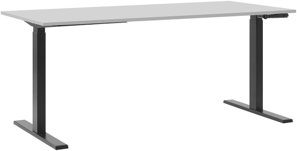 Schreibtisch höhenverstellbar per Kurbel, Spanplatte grau, 76-116 x 180 x 80 cm