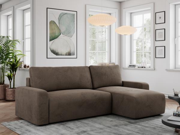 Ecksofa L-form, mit Schlaffunktion und Bettkasten - ARGOS - Braun Velours