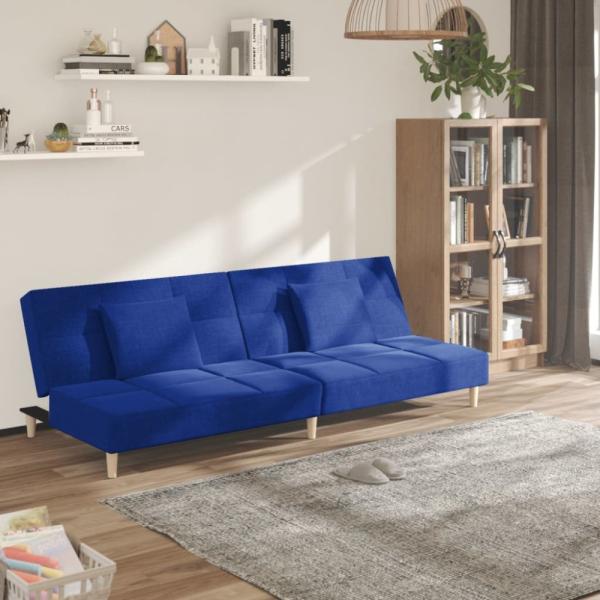 vidaXL Schlafsofa 2-Sitzer mit 2 Kissen Blau Stoff