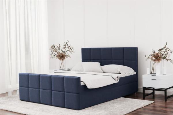 Boxspringbett Schlafzimmerbett JOST 120x200cm in Stoff Matt Velvet Dunkelblau