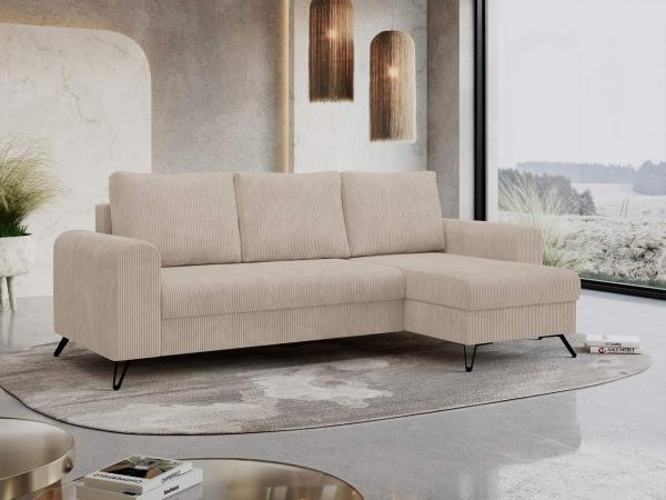 Ecksofa Wohnzimmer aus Cordstoff mit Schlaffunktion - HUGO-lin - Beige Velours