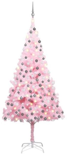 vidaXL Künstlicher Weihnachtsbaum mit LEDs & Kugeln Rosa 240cm PVC, Mit Beleuchtung [3077673]