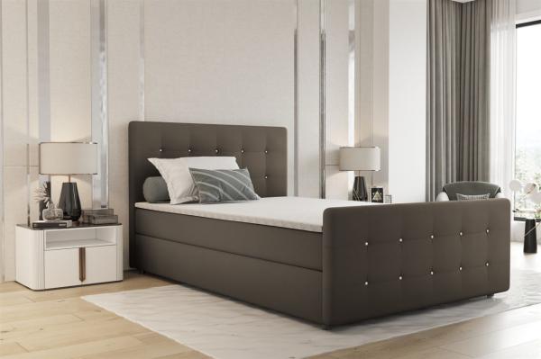 Boxspringbett Schlafzimmerbett MARKOS 160x200cm Stoff Soro Taupe inkl. Topper