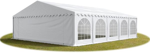 Festzelt Partyzelt 8x10 m feuersicher PREMIUM, hochwertige PVC Plane 750 N in weiß 100% wasserdicht mit Bodenrahmen