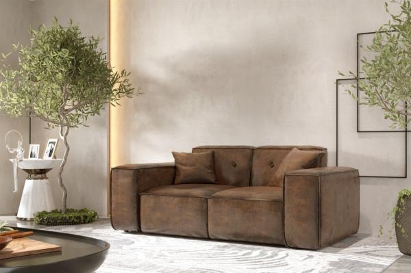 Sofa Designersofa CESINA 2-Sitzer in Stoff Gobi (Vintage Look) Braun