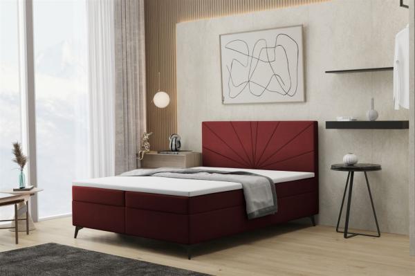 Boxspringbett Schlafzimmerbett PONCE 200x200cm in Stoff Riviera Weinrot