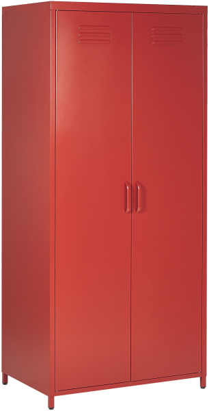 Garderobenschrank Rot Metall 76 x 50 x 171 cm mit 2 Türen 3 herausnehmbaren Fächern und Kleiderstange Wohnzimmer Schlafzimmer Flur Büro Arbeitsbereich