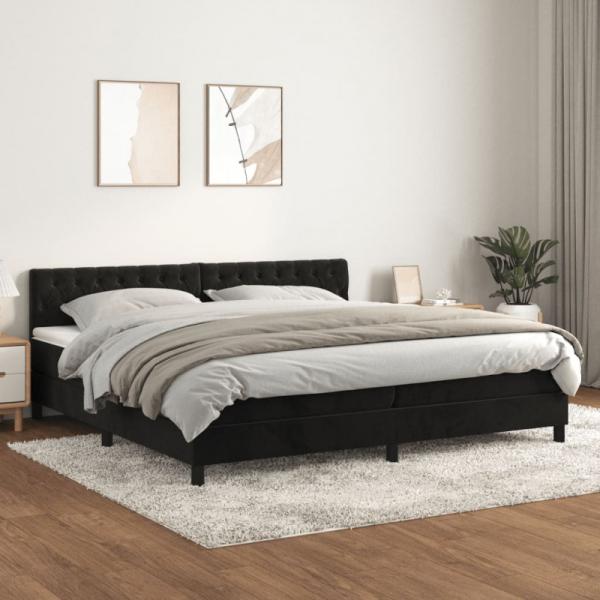 vidaXL Boxspringbett mit Matratze Schwarz 200x200 cm Samt, Härtegrad: H2 [3141505]