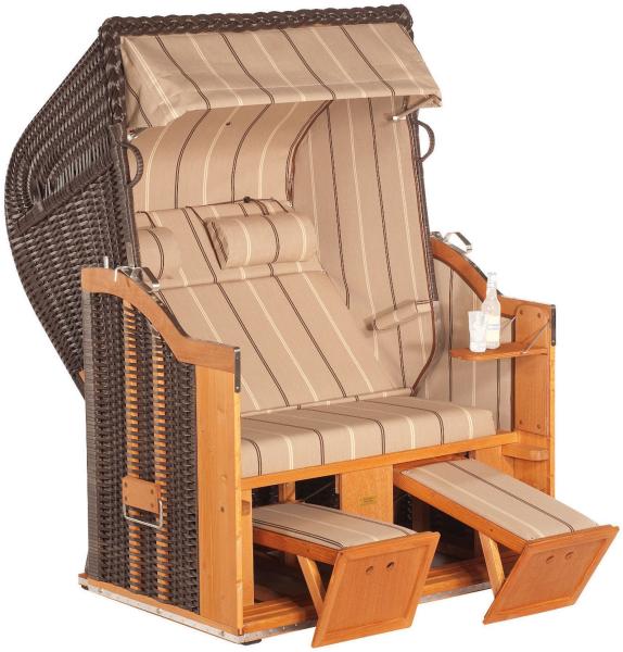 Sonnenpartner Strandkorb Classic 2-Sitzer Halbliegemodell cappuccino/beige mit 2 Nackenrollen