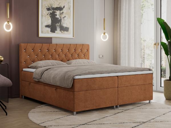 Boxspringbett Doppelbett Polsterbett Kunstlederbett mit Bettkasten - ROMA - 200x200cm - Orange Stoff - H4