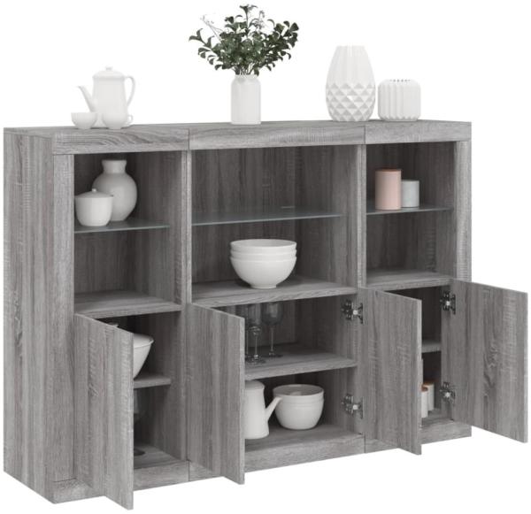 vidaXL Sideboards mit LED-Leuchten 3 Stk. Grau Sonoma Holzwerkstoff