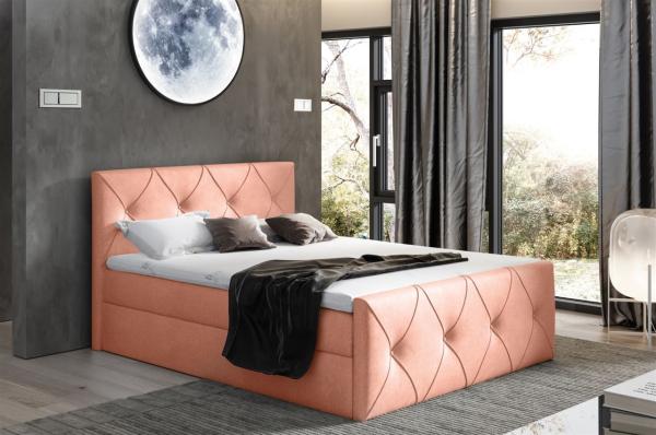 Boxspringbett Schlafzimmerbett LEWIS LUX 180x220cm in Stoff Monolith Salmon