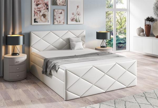 Boxspringbett Schlafzimmerbett KOSMOS 200x200cm Kunstleder Madryt Weiss