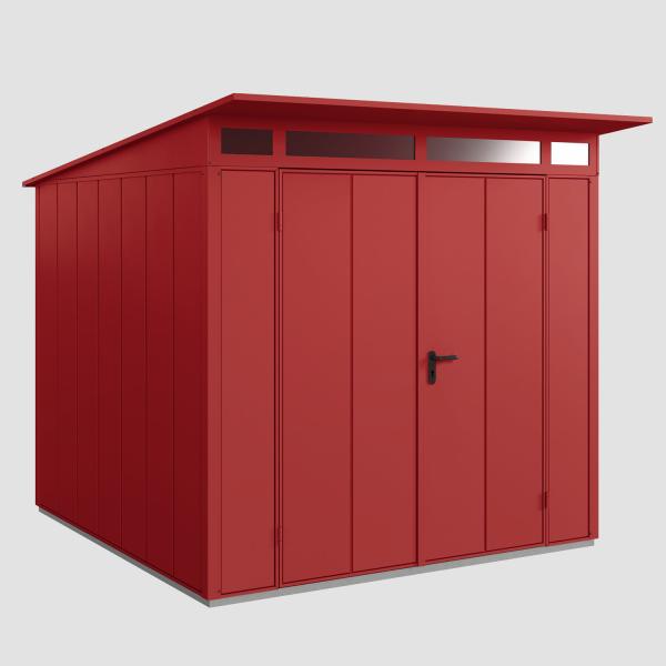 Hörmann Ecostar Aktionsangebot Metall-Gerätehaus Elegant mit Pultdach Typ 2, 238 x 238 cm , purpurrot, 5,7 m²,2-flüglige Tür