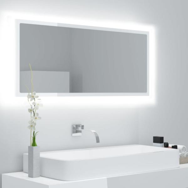 LED-Badspiegel Hochglanz-Weiß 100x8,5x37 cm Acryl