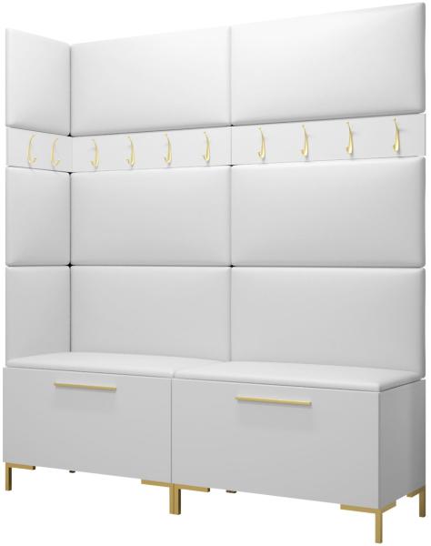 Garderoben-Set Zinetto V mit 8 Stück Gepolstertes Wandpaneel Pag 84x42 und 3 Stück 42x42 (Weiß + Gold, Soft 017)