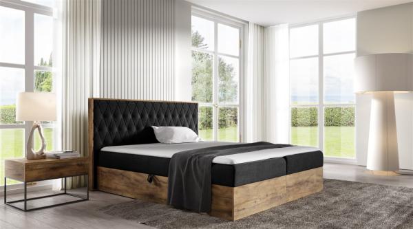 Boxspringbett Bett BROMIA 120x200cm Lancelot Eiche Stoff Schwarz inkl Bettkasten