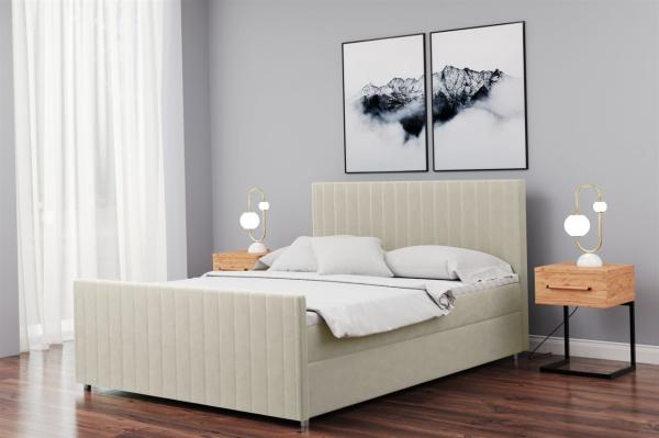 Boxspringbett Schlafzimmerbett ROSALIE 140x200cm in Stoff Matt Velvet Creme