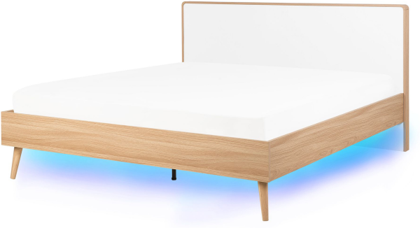 Bett heller Holzfarbton / weiß 140 x 200 cm mit LED-Beleuchtung bunt SERRIS