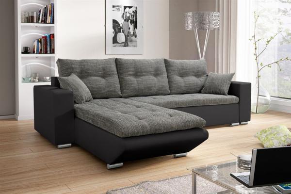 Ecksofa Sofa NINO mit Schlaffunktion Schwarz-Grau Ottomane Links