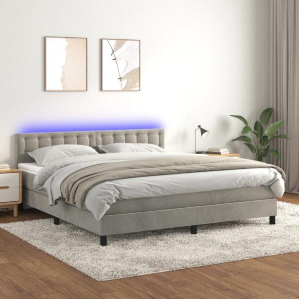 Boxspringbett mit Matratze & LED Hellgrau 160x200 cm Samt (Farbe: Grau)