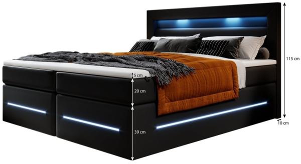 Boxspringbett Sevilla mit LED und Stauraum 200x200 Schwarz H2