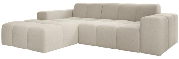 Juskys Sofa Merano Links - Ecksofa 3 Sitzer, Wohnzimmer Couch, in L Form, kleine Eckcouch, mit Ottomane, 245 cm breit - Boucle-Gewebe, Creme