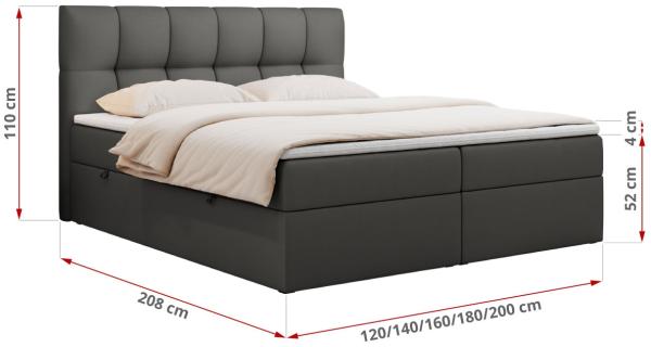 Boxspringbett mit Kopfteil und Topper, Doppelbett - RICO - 180x200cm - Grau Kunstleder - H3 Bild 5