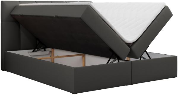 Boxspringbett mit Kopfteil und Topper, Doppelbett - RICO - 180x200cm - Grau Kunstleder - H3 Bild 4