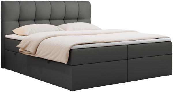 Boxspringbett mit Kopfteil und Topper, Doppelbett - RICO - 180x200cm - Grau Kunstleder - H3 Bild 3