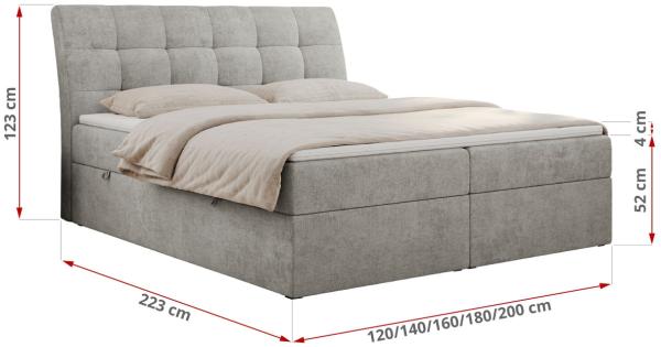 Boxspringbett Polsterbett mit Multipocket-Matratze und Topper - DIEGOS - 180x200cm - Hellgrau Stoff - H3 Bild 5