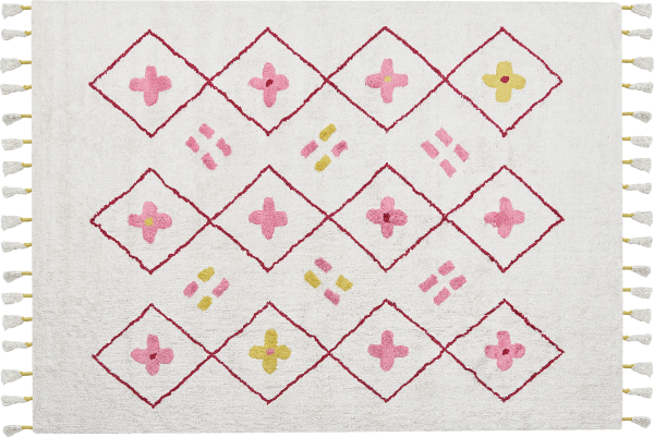 Kinderteppich Baumwolle weiß rosa 160 x 230 cm geometrisches Muster Kurzflor CAVUS