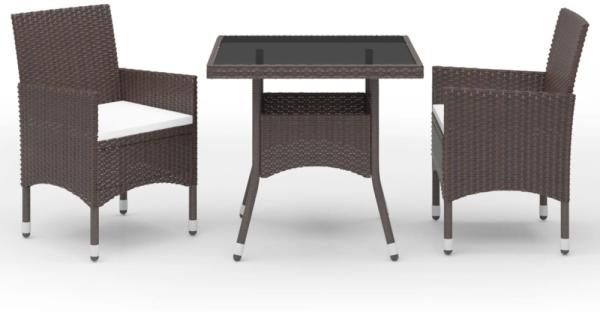 3-tlg. Garten-Essgruppe Braun Poly Rattan und Glas