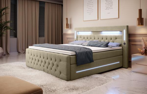 Boxspringbett Moonlight mit LED, USB und Stauraum 200x200 Beige H2