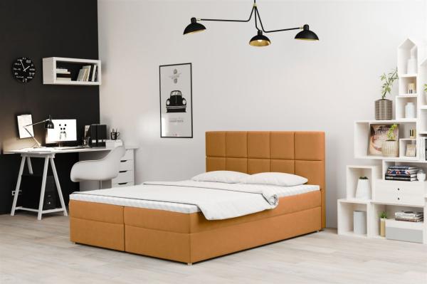 Boxspringbett Schlafzimmerbett FRASCO 140x220cm in Stoff Soro Safran