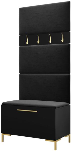 Garderoben-Set Zinetto III mit 4 Stück Gepolstertes Wandpaneel Pag 84x42 (Schwarz + Gold, Manila 18)