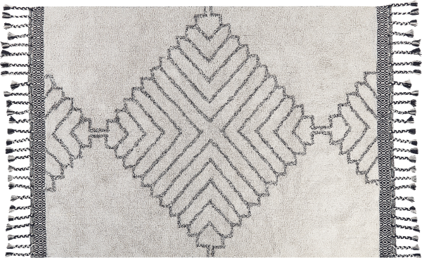 Teppich Baumwolle weiß schwarz 140 x 200 cm geometrisches Muster Kurzflor ERAY