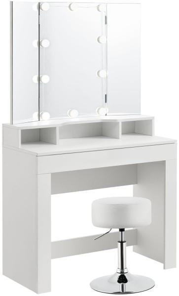 Juskys 'Marla' Schminktisch 3-teilig mit Spiegel, LED-Beleuchtung & Hocker, weiß, 90 x 42 x 157 cm