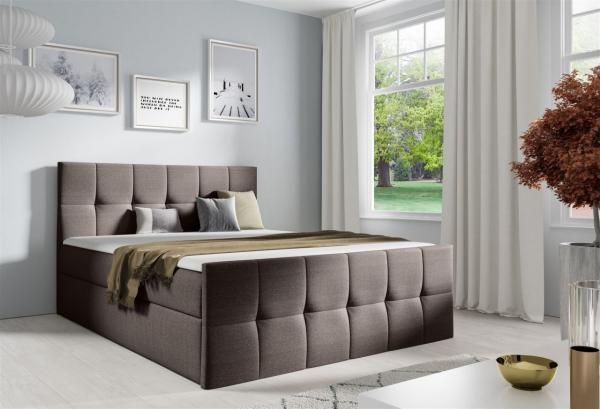 Boxspringbett Schlafzimmerbett CARMEN LUX 140x200cm Stoff Inari Braun