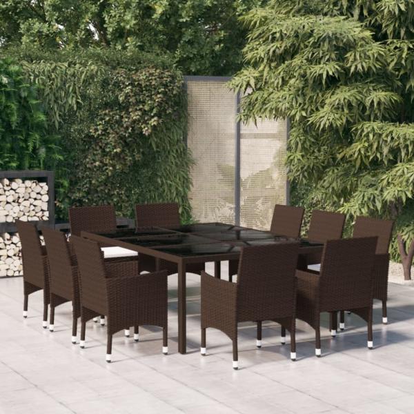 vidaXL 11-tlg. Garten-Essgruppe Poly Rattan-Braun