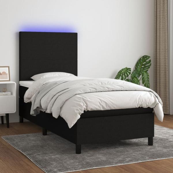 vidaXL Boxspringbett mit Matratze & LED Schwarz 90x200 cm Stoff