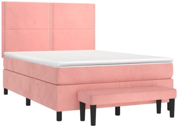 vidaXL Boxspringbett mit Matratze Rosa 140x200 cm Samt