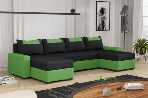 Wohnlandschaft Schlafsofa Sofa HEDVIG Stoff Manila Grün- Schwarz