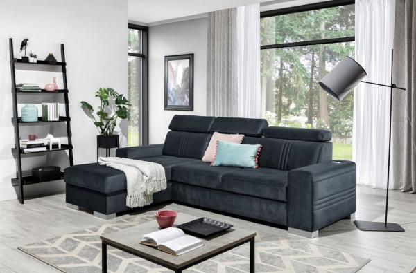 Ecksofa Schlafsofa NOLAN XS inkl. USB in Stoff Element Anthrazit Ottomane Links